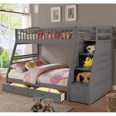 twin over full bunk bed with stairs and storage|wayfair twin over full.